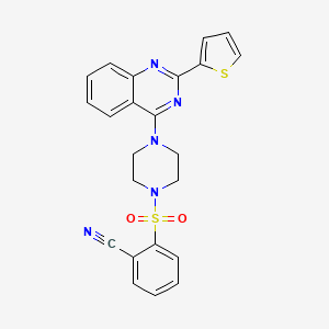 molecular formula C23H19N5O2S2 B1229341 2-[[4-(2-Thiophen-2-yl-4-quinazolinyl)-1-piperazinyl]sulfonyl]benzonitrile 