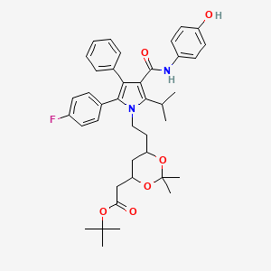 molecular formula C40H47FN2O6 B12293416 tert-butyl 2-[(4R,6R)-6-{2-[2-(4-fluorophenyl)-4-[(4-hydroxyphenyl)carbamoyl]-3-phenyl-5-(propan-2-yl)-1H-pyrrol-1-yl]ethyl}-2,2-dimethyl-1,3-dioxan-4-yl]acetate 