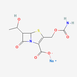molecular formula C10H11N2NaO6S B12293758 (5R)-3-[[(Aminocarbonyl)oxy]methyl]-6beta-[(R)-1-hydroxyethyl]-7-oxo-4-thia-1-azabicyclo[3.2.0]hept-2-ene-2-carboxylic acid sodium salt 