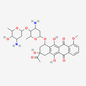 molecular formula C33H40N2O12 B12293784 (8S,10S)-8-Acetyl-10-[[4-O-(3-amino-2,3,6-trideoxy-alpha-L-lyxo-hexopyranosyl)-3-amino-2,3,6-trideoxy-alpha-L-lyxo-hexopyranosyl]oxy]-7,8,9,10-tetrahydro-6,8,11-trihydroxy-1-methoxy-5,12-naphthacenedione 
