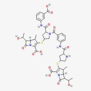 molecular formula C44H48N6O13S2 B12294099 (4R,5S,6S)-3-[[(3S,5S)-1-[3-[[[(2S,4S)-4-[[(4R,5S,6S)-2-Carboxy-6-[(1R)-1-hydroxyethyl]-4-methyl-7-oxo-1-azabicyclo[3.2.0]hept-2-en-3-yl]thio]-2-pyrrolidinyl]carbonyl]amino]benzoyl]-5-[[(3-carboxyphenyl)amino]carbonyl]-3-pyrrolidinyl]thio]-6-[(1R)-1-hydroxyethyl]-4-methyl-7-oxo-1-azabicyclo[3.2.0]hept-2-ene-2-carboxylic Acid 