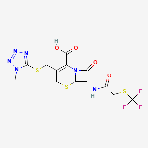 molecular formula C13H13F3N6O4S3 B12294139 5-Thia-1-azabicyclo[4.2.0]oct-2-ene-2-carboxylic acid,3-[[(1-methyl-1H-tetrazol-5-yl)thio]methyl]-8-oxo-7-[[[(trifluoromethyl)thio]acetyl]amino]-, (6R,7R)- 