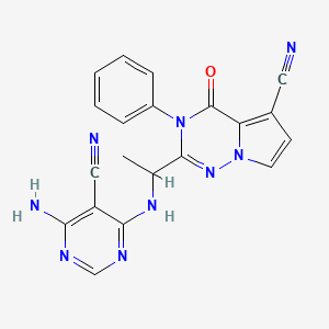 molecular formula C20H15N9O B12294213 2-[1-[(6-Amino-5-cyanopyrimidin-4-yl)amino]ethyl]-4-oxo-3-phenylpyrrolo[2,1-f][1,2,4]triazine-5-carbonitrile 