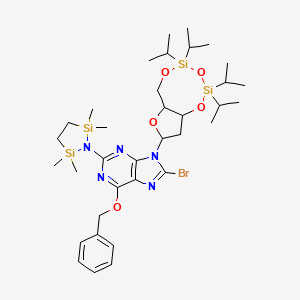 molecular formula C35H58BrN5O5Si4 B12294217 N2-(1,1,4,4-Tetramethyldisilylazacyclopentanyl)-O6-benzyl-8-bromo-N9-[3',5'-O-(1,1,3,3-tetrakis(isopropyl)-1,3-disiloxanediyl)--D-2'-deoxyribofuranosyl]guanine 