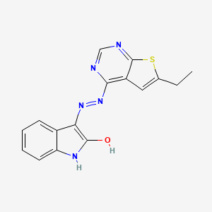 molecular formula C16H13N5OS B1229427 3-[(6-Ethyl-4-thieno[2,3-d]pyrimidinyl)hydrazo]-2-indolone CAS No. 5251-82-1