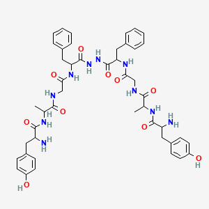 molecular formula C46H56N10O10 B12294357 2-amino-N-[1-[[2-[[1-[2-[2-[[2-[2-[[2-amino-3-(4-hydroxyphenyl)propanoyl]amino]propanoylamino]acetyl]amino]-3-phenylpropanoyl]hydrazinyl]-1-oxo-3-phenylpropan-2-yl]amino]-2-oxoethyl]amino]-1-oxopropan-2-yl]-3-(4-hydroxyphenyl)propanamide 