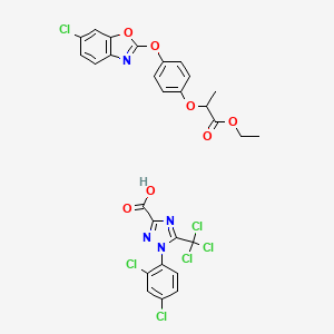 molecular formula C28H20Cl6N4O7 B12294368 1-(2,4-dichlorophenyl)-5-(trichloromethyl)-1,2,4-triazole-3-carboxylic acid;ethyl 2-[4-[(6-chloro-1,3-benzoxazol-2-yl)oxy]phenoxy]propanoate CAS No. 126198-65-0