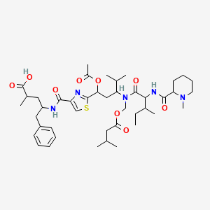 molecular formula C43H65N5O9S B12294468 4-[[2-[1-Acetyloxy-4-methyl-3-[3-methylbutanoyloxymethyl-[3-methyl-2-[(1-methylpiperidine-2-carbonyl)amino]pentanoyl]amino]pentyl]-1,3-thiazole-4-carbonyl]amino]-2-methyl-5-phenylpentanoic acid 