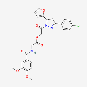 molecular formula C26H24ClN3O7 B1229457 2-[[(3,4-Dimethoxyphenyl)-oxomethyl]amino]acetic acid [2-[5-(4-chlorophenyl)-3-(2-furanyl)-3,4-dihydropyrazol-2-yl]-2-oxoethyl] ester 