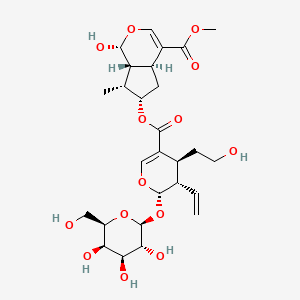 molecular formula C27H38O14 B12294786 Methyl (1R,2R,6S,8S,9R)-8-[(4S,5S,6S)-5-ethenyl-4-(2-hydroxyethyl)-6-[(2S,3R,4S,5R,6R)-3,4,5-trihydroxy-6-(hydroxymethyl)oxan-2-YL]oxy-5,6-dihydro-4H-pyran-3-carbonyl]oxy-2-hydroxy-9-methyl-3-oxabicyclo[4.3.0]non-4-ene-5-carboxylate 