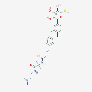 molecular formula C32H47N3O6S B12294844 N-[2-(dimethylamino)ethyl]-2-methyl-2-[4-[4-[[2-methyl-5-(3,4,5-trihydroxy-6-methylsulfanyloxan-2-yl)phenyl]methyl]phenyl]butanoylamino]propanamide 