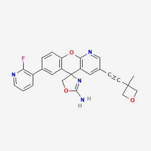 molecular formula C25H19FN4O3 B12295135 7'-(2-fluoropyridin-3-yl)-3'-[2-(3-methyloxetan-3-yl)ethynyl]spiro[5H-1,3-oxazole-4,5'-chromeno[2,3-b]pyridine]-2-amine 