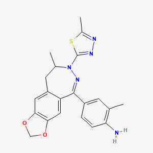 molecular formula C21H21N5O2S B12295160 2-methyl-4-[8-methyl-7-(5-methyl-1,3,4-thiadiazol-2-yl)-8,9-dihydro-[1,3]dioxolo[4,5-h][2,3]benzodiazepin-5-yl]aniline 