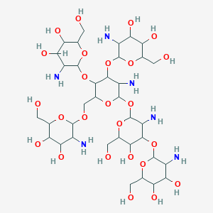 molecular formula C36H68N6O25 B12295263 5-Amino-6-[[5-amino-6-[3-amino-4-[3-amino-4,5-dihydroxy-6-(hydroxymethyl)oxan-2-yl]oxy-5-hydroxy-6-(hydroxymethyl)oxan-2-yl]oxy-3,4-bis[[3-amino-4,5-dihydroxy-6-(hydroxymethyl)oxan-2-yl]oxy]oxan-2-yl]methoxy]-2-(hydroxymethyl)oxane-3,4-diol 