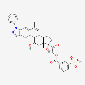 molecular formula C37H40N2O8S B12295320 3-{[2-(1,11-Dihydroxy-2,5,10a,12a-tetramethyl-7-phenyl-1,2,3,3a,3b,7,10,10a,10b,11,12,12a-dodecahydrocyclopenta[5,6]naphtho[1,2-f]indazol-1-yl)-2-oxoethoxy]carbonyl}benzene-1-sulfonic acid 