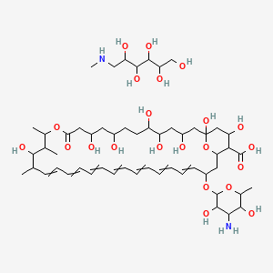 molecular formula C54H90N2O22 B12295324 33-(4-Amino-3,5-dihydroxy-6-methyloxan-2-yl)oxy-1,3,5,6,9,11,17,37-octahydroxy-15,16,18-trimethyl-13-oxo-14,39-dioxabicyclo[33.3.1]nonatriaconta-19,21,23,25,27,29,31-heptaene-36-carboxylic acid;6-(methylamino)hexane-1,2,3,4,5-pentol 