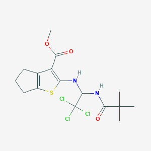 molecular formula C16H21Cl3N2O3S B1229536 methyl 2-({2,2,2-trichloro-1-[(2,2-dimethylpropanoyl)amino]ethyl}amino)-5,6-dihydro-4H-cyclopenta[b]thiophene-3-carboxylate 