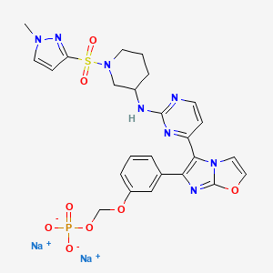 molecular formula C25H25N8Na2O8PS B12295440 Disodium;[3-[5-[2-[[1-(1-methylpyrazol-3-yl)sulfonylpiperidin-3-yl]amino]pyrimidin-4-yl]imidazo[2,1-b][1,3]oxazol-6-yl]phenoxy]methyl phosphate 