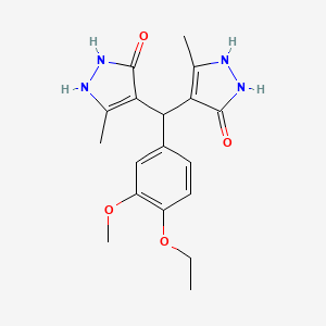molecular formula C18H22N4O4 B1229615 4-[(4-Ethoxy-3-methoxyphenyl)-(3-methyl-5-oxo-1,2-dihydropyrazol-4-yl)methyl]-5-methyl-1,2-dihydropyrazol-3-one 