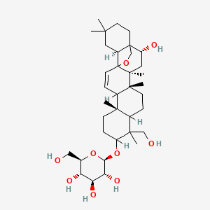 molecular formula C36H58O9 B1229642 (2R,3R,4S,5S,6R)-2-[[(2R,4S,5R,13S,18S)-2-Hydroxy-9-(hydroxymethyl)-4,5,9,13,20,20-hexamethyl-24-oxahexacyclo[15.5.2.01,18.04,17.05,14.08,13]tetracos-15-en-10-yl]oxy]-6-(hydroxymethyl)oxane-3,4,5-triol CAS No. 159121-99-0