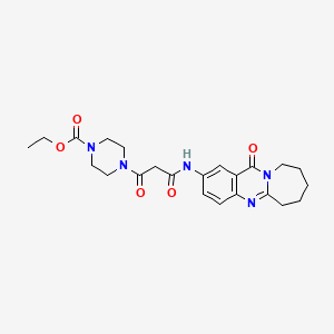 molecular formula C23H29N5O5 B1229661 4-[1,3-dioxo-3-[(12-oxo-7,8,9,10-tetrahydro-6H-azepino[2,1-b]quinazolin-2-yl)amino]propyl]-1-piperazinecarboxylic acid ethyl ester 
