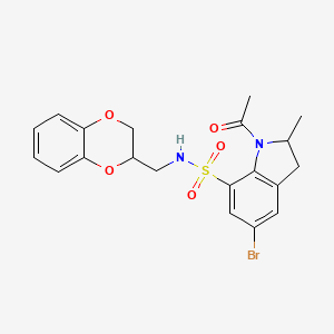 molecular formula C20H21BrN2O5S B1229670 1-acetyl-5-bromo-N-(2,3-dihydro-1,4-benzodioxin-3-ylmethyl)-2-methyl-2,3-dihydroindole-7-sulfonamide 