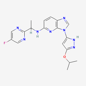 molecular formula C18H19FN8O B12297419 N-[(1S)-1-(5-fluoropyrimidin-2-yl)ethyl]-3-(3-propan-2-yloxy-1H-pyrazol-5-yl)imidazo[4,5-b]pyridin-5-amine 
