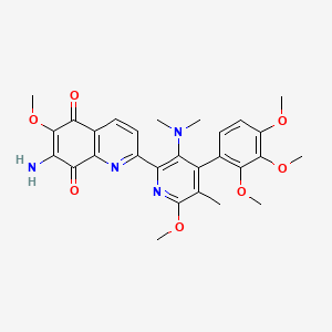 molecular formula C28H30N4O7 B1229744 Di-2',8'-O-di-5',5'-N,N-methylstreptonigrone CAS No. 140458-71-5