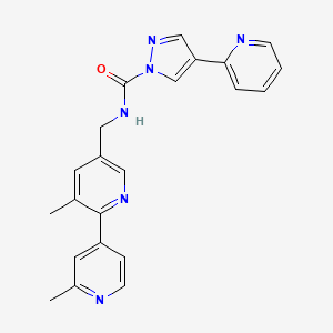 molecular formula C22H20N6O B12297545 N-((2',3-Dimethyl-[2,4'-bipyridin]-5-yl)methyl)-4-(pyridin-2-yl)-1H-pyrazole-1-carboxamide 