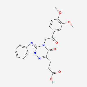 molecular formula C22H20N4O6 B1229759 3-[4-[2-(3,4-Dimethoxyphenyl)-2-oxoethyl]-3-oxo-[1,2,4]triazino[2,3-a]benzimidazol-2-yl]propanoic acid 