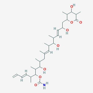 molecular formula C33H55NO8 B12297627 [(3E,11E,16E)-8,14,18-trihydroxy-19-(4-hydroxy-3,5-dimethyl-6-oxooxan-2-yl)-5,7,9,11,13,15-hexamethylnonadeca-1,3,11,16-tetraen-6-yl] carbamate 