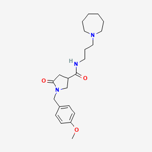 molecular formula C22H33N3O3 B1229837 N-[3-(1-azepanyl)propyl]-1-[(4-methoxyphenyl)methyl]-5-oxo-3-pyrrolidinecarboxamide 