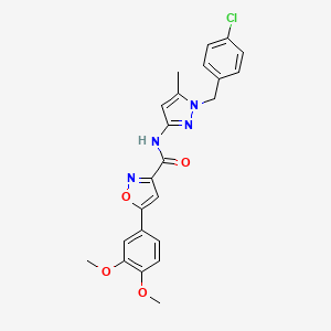 molecular formula C23H21ClN4O4 B1229917 N-[1-[(4-chlorophenyl)methyl]-5-methyl-3-pyrazolyl]-5-(3,4-dimethoxyphenyl)-3-isoxazolecarboxamide 