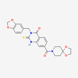 3-(1,3-benzodioxol-5-ylmethyl)-7-[1,4-dioxa-8-azaspiro[4.5]decan-8-yl(oxo)methyl]-2-sulfanylidene-1H-quinazolin-4-one