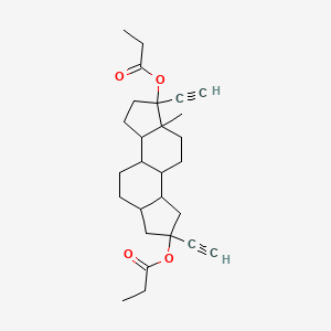 molecular formula C27H36O4 B12299265 (2,6-diethynyl-5a-methyl-2-propanoyloxy-3,3a,3b,4,5,7,8,8a,8b,9,10,10a-dodecahydro-1H-indeno[5,4-e]inden-6-yl) propanoate 