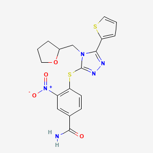 3-Nitro-4-[[4-(2-oxolanylmethyl)-5-thiophen-2-yl-1,2,4-triazol-3-yl]thio]benzamide