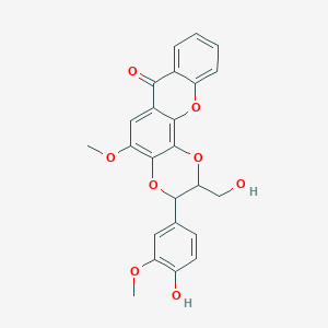 molecular formula C24H20O8 B12299758 3-(4-Hydroxy-3-methoxyphenyl)-2-(hydroxymethyl)-5-methoxy-2,3-dihydro-[1,4]dioxino[2,3-c]xanthen-7-one 