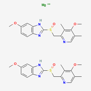 molecular formula C34H38MgN6O6S2+2 B1229977 magnesium;6-methoxy-2-[(4-methoxy-3,5-dimethylpyridin-2-yl)methylsulfinyl]-1H-benzimidazole 