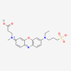 molecular formula C21H25N3O6S B1229998 3-[N-(2-Carboxyethyl)methylamino]-7-[N-ethyl(3-sulfonatopropyl)amino]phenoxazin-5-ium CAS No. 343257-52-3