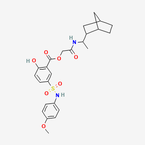 molecular formula C25H30N2O7S B1230002 2-Hydroxy-5-[(4-methoxyphenyl)sulfamoyl]benzoic acid [2-[1-(3-bicyclo[2.2.1]heptanyl)ethylamino]-2-oxoethyl] ester 