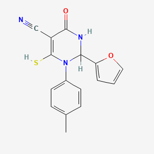 molecular formula C16H13N3O2S B1230005 2-(2-Furanyl)-4-mercapto-3-(4-methylphenyl)-6-oxo-1,2-dihydropyrimidine-5-carbonitrile 