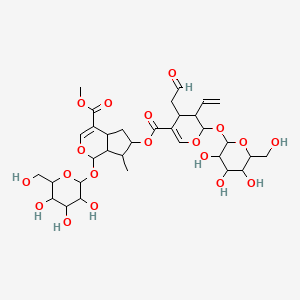 molecular formula C33H46O19 B12300169 methyl 6-[3-ethenyl-4-(2-oxoethyl)-2-[3,4,5-trihydroxy-6-(hydroxymethyl)oxan-2-yl]oxy-3,4-dihydro-2H-pyran-5-carbonyl]oxy-7-methyl-1-[3,4,5-trihydroxy-6-(hydroxymethyl)oxan-2-yl]oxy-1,4a,5,6,7,7a-hexahydrocyclopenta[c]pyran-4-carboxylate 
