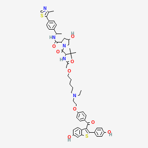 molecular formula C55H65N5O9S2 B12300327 1-[2-[[2-[5-[ethyl-[2-[4-[6-hydroxy-2-(4-hydroxyphenyl)-1-benzothiophene-3-carbonyl]phenoxy]ethyl]amino]pentoxy]acetyl]amino]-3,3-dimethylbutanoyl]-4-hydroxy-N-[1-[4-(4-methyl-1,3-thiazol-5-yl)phenyl]ethyl]pyrrolidine-2-carboxamide 