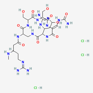 N-[(6Z)-3-(2-amino-4-hydroxy-1,4,5,6-tetrahydropyrimidin-6-yl)-6-[(carbamoylamino)methylidene]-9,12-bis(hydroxymethyl)-2,5,8,11,14-pentaoxo-1,4,7,10,13-pentazacyclohexadec-15-yl]-5-(diaminomethylideneamino)-3-(methylamino)pentanamide;trihydrochloride