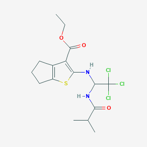 molecular formula C16H21Cl3N2O3S B1230045 ethyl 2-[[2,2,2-trichloro-1-(2-methylpropanoylamino)ethyl]amino]-5,6-dihydro-4H-cyclopenta[b]thiophene-3-carboxylate 