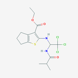 molecular formula C16H21Cl3N2O3S B1230045 2-[[2,2,2-trichloro-1-[(2-methyl-1-oxopropyl)amino]ethyl]amino]-5,6-dihydro-4H-cyclopenta[b]thiophene-3-carboxylic acid ethyl ester 