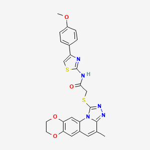 N-[4-(4-methoxyphenyl)-1,3-thiazol-2-yl]-2-[(16-methyl-4,7-dioxa-11,13,14-triazatetracyclo[8.7.0.03,8.011,15]heptadeca-1,3(8),9,12,14,16-hexaen-12-yl)sulfanyl]acetamide