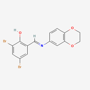 molecular formula C15H11Br2NO3 B1230066 2,4-Dibromo-6-[(2,3-dihydro-1,4-benzodioxin-6-ylamino)methylidene]-1-cyclohexa-2,4-dienone 
