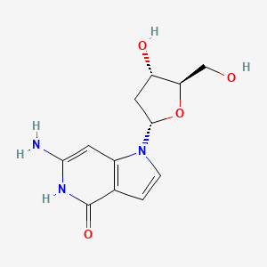 molecular formula C12H15N3O4 B1230085 6-Amino-1-(2-deoxypentofuranosyl)-1H-pyrrolo(3,2-c)pyridin-4(5H)-one CAS No. 110914-68-6