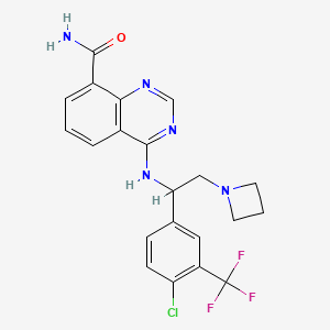 molecular formula C21H19ClF3N5O B12300958 4-[[2-(Azetidin-1-yl)-1-[4-chloro-3-(trifluoromethyl)phenyl]ethyl]amino]quinazoline-8-carboxamide 